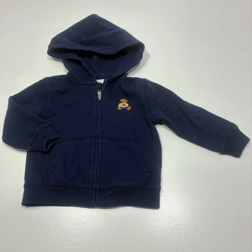Ralph Lauren Baby Hoodie 18M Navy Blue Teddy Bear‎ Zip Sweatshirt Jacket Cotton